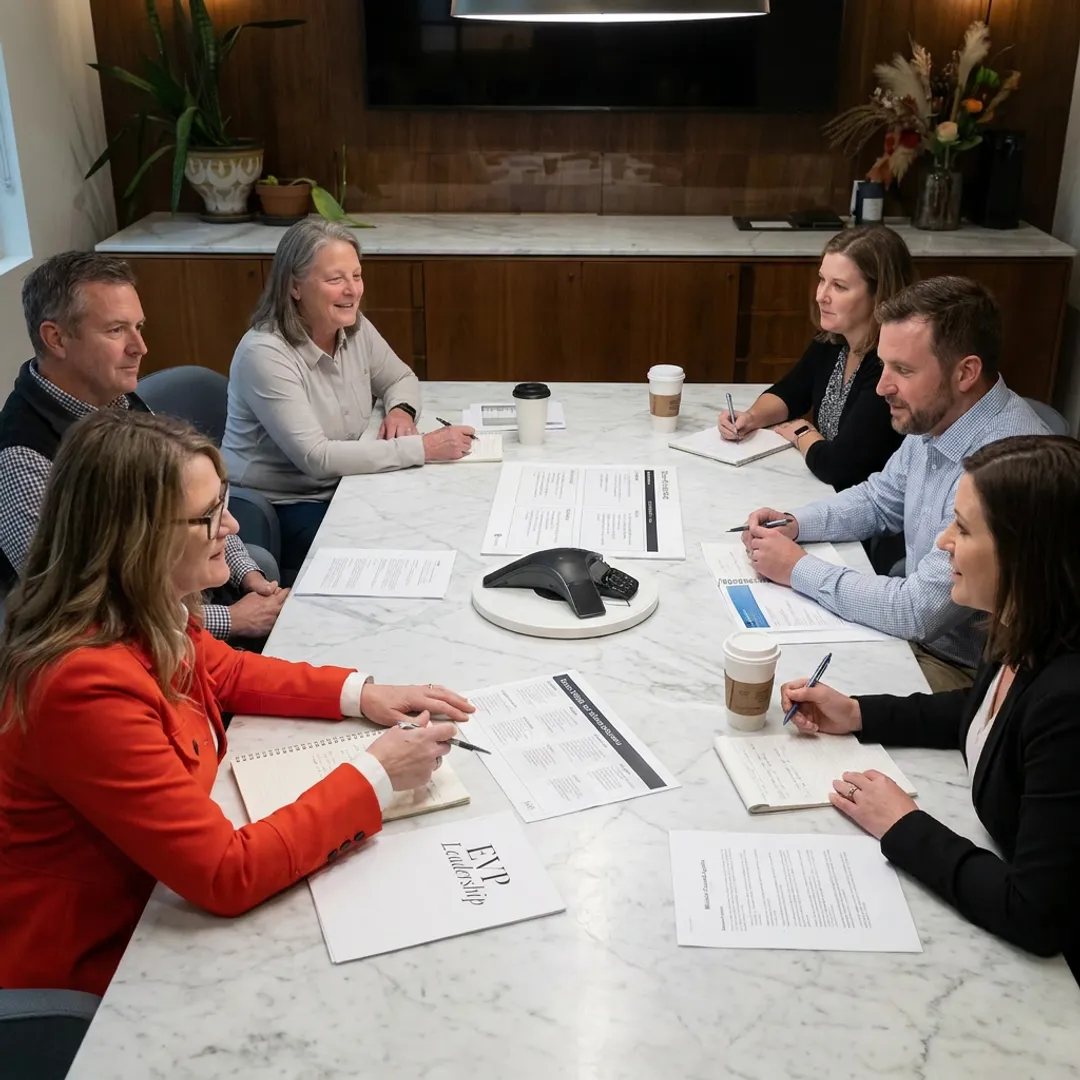 Consultant facilitating nonprofit leadership discussion