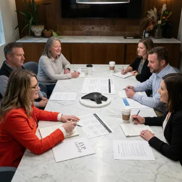 Consultant facilitating nonprofit leadership discussion
