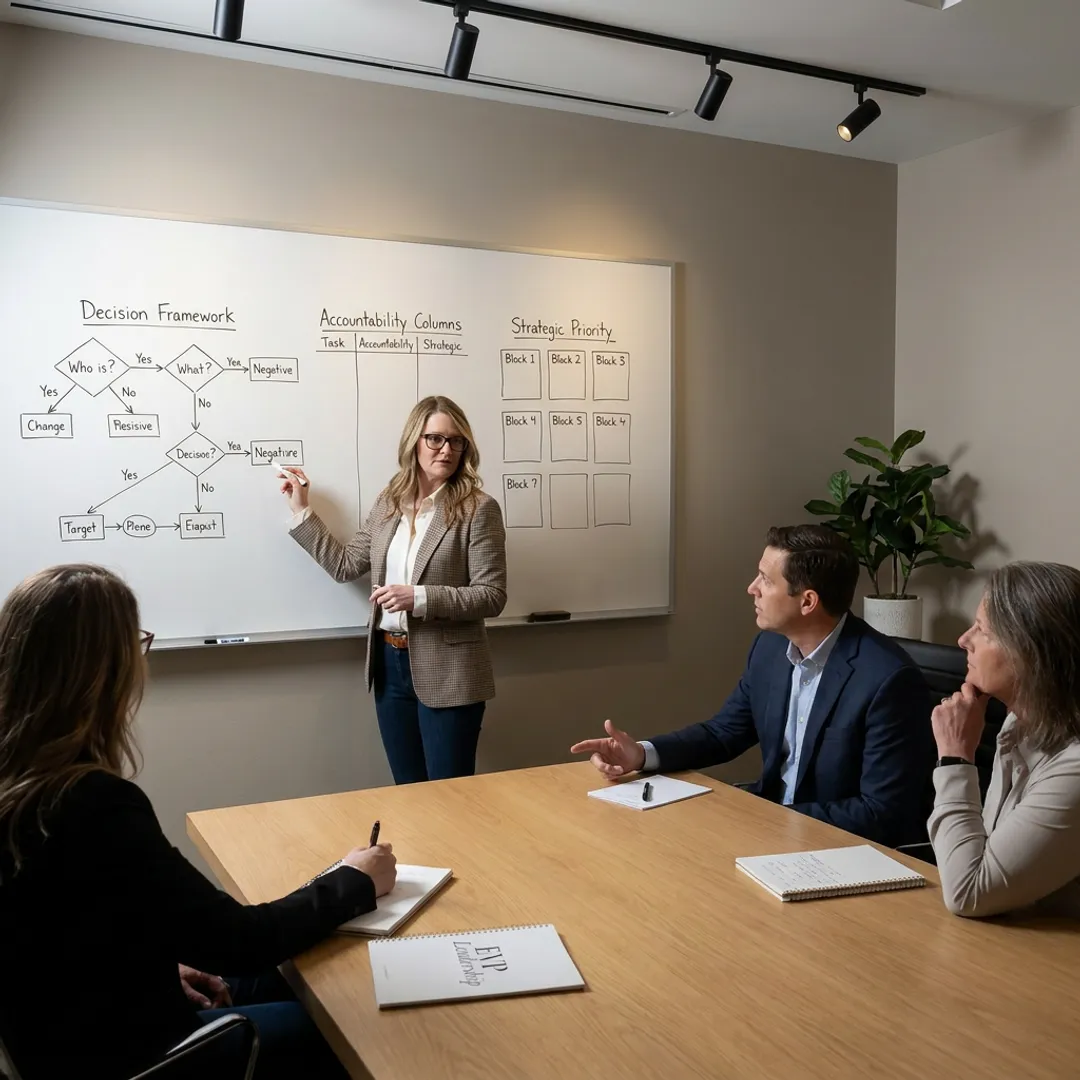Leadership coach facilitating executive development process