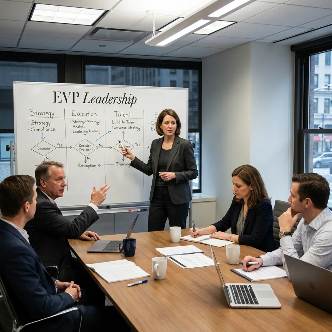 Executive coach guiding leadership development workshop