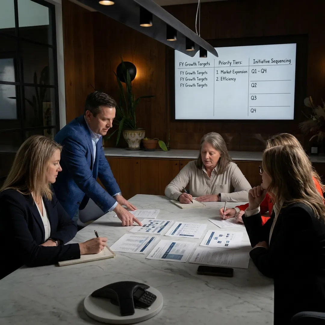 Executive team reviewing strategic priorities