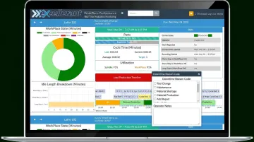 Excellerant real-time OEE dashboard displaying machine status and downtime reason codes
