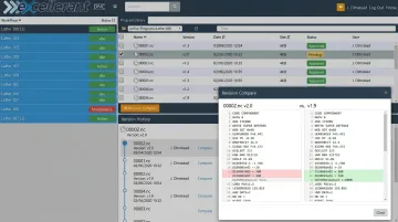 DNC software revision control dashboard showing program versions and one-click compare