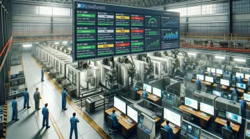 CNC shop floor dashboard displaying live OEE scores machine states and production progress