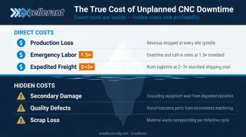 CNC machine downtime total cost breakdown including hidden and direct cost categories