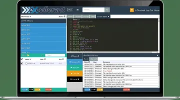 DNC platform interface showing centralized NC file management revision control and G-code editor