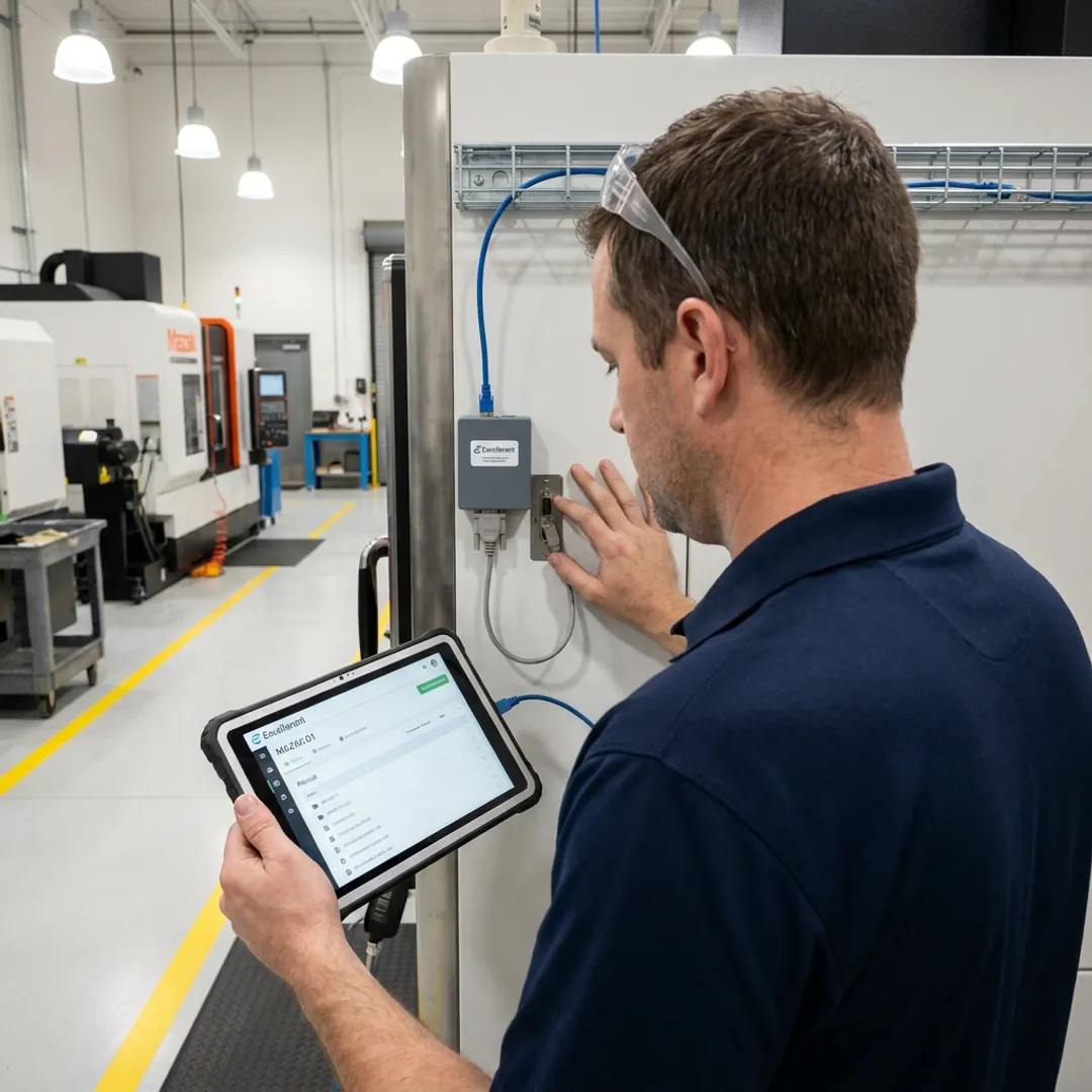 Technician configuring Mazak DNC integration