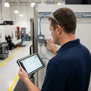Technician configuring Mazak DNC integration