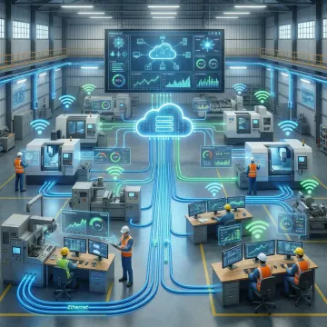 Connected manufacturing equipment with data flowing between machines and cloud systems