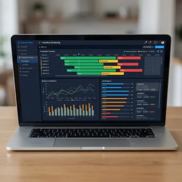 Manufacturing production schedule with resource allocation and machine status indicators