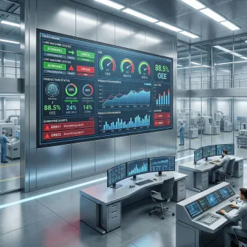 Industrial dashboard displaying real-time machine uptime metrics and OEE performance analytics