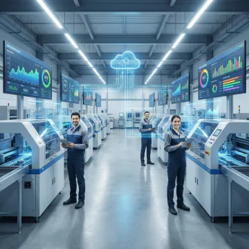 Connected industrial manufacturing system with real-time data dashboards