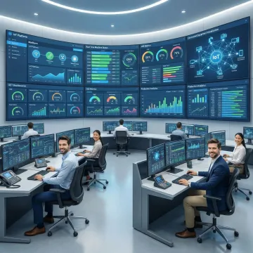 Factory automation dashboard showing real-time production metrics and machine connectivity