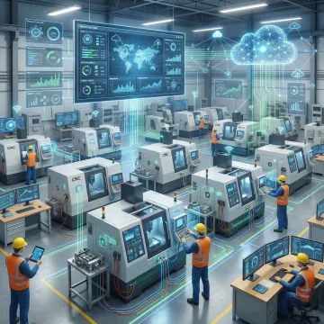 Integrated manufacturing ecosystem showing connected machines and enterprise systems