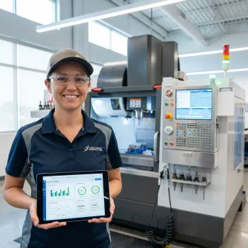 Aerospace engineer reviewing real-time ERP analytics on tablet