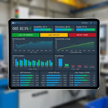 Manufacturing analytics dashboard showing real-time production metrics