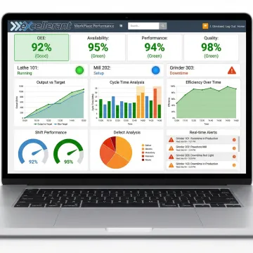 Dashboard showing real-time manufacturing analytics and machine performance metrics