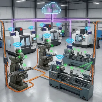 Connected manufacturing machines with IoT sensors and wireless data transmission