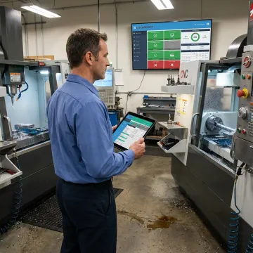 Technician configuring shop floor ERP integration