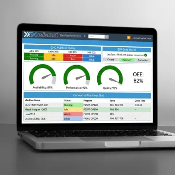 Manufacturing software dashboard connected to CNC equipment