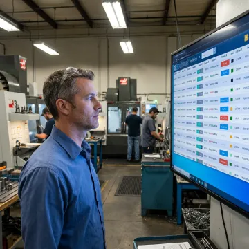 Manufacturing team reviewing live production software