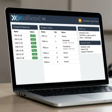 Secure CNC file transfer software dashboard