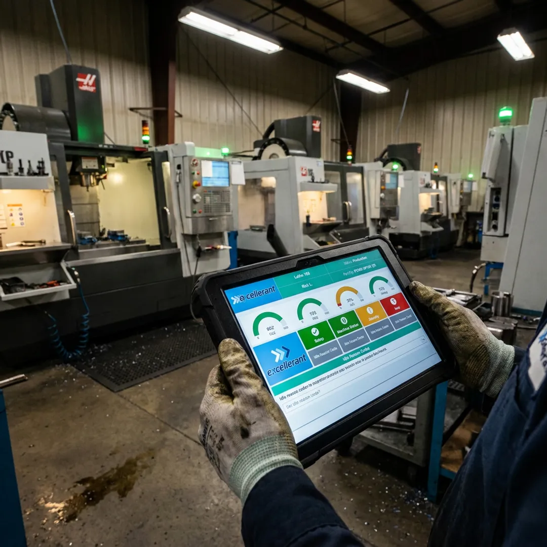 Operator recording idle reason codes at CNC machine