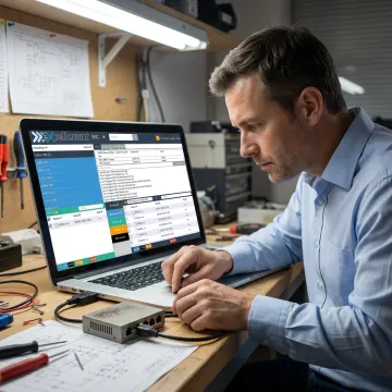 Technician connecting CNC controls to manufacturing software