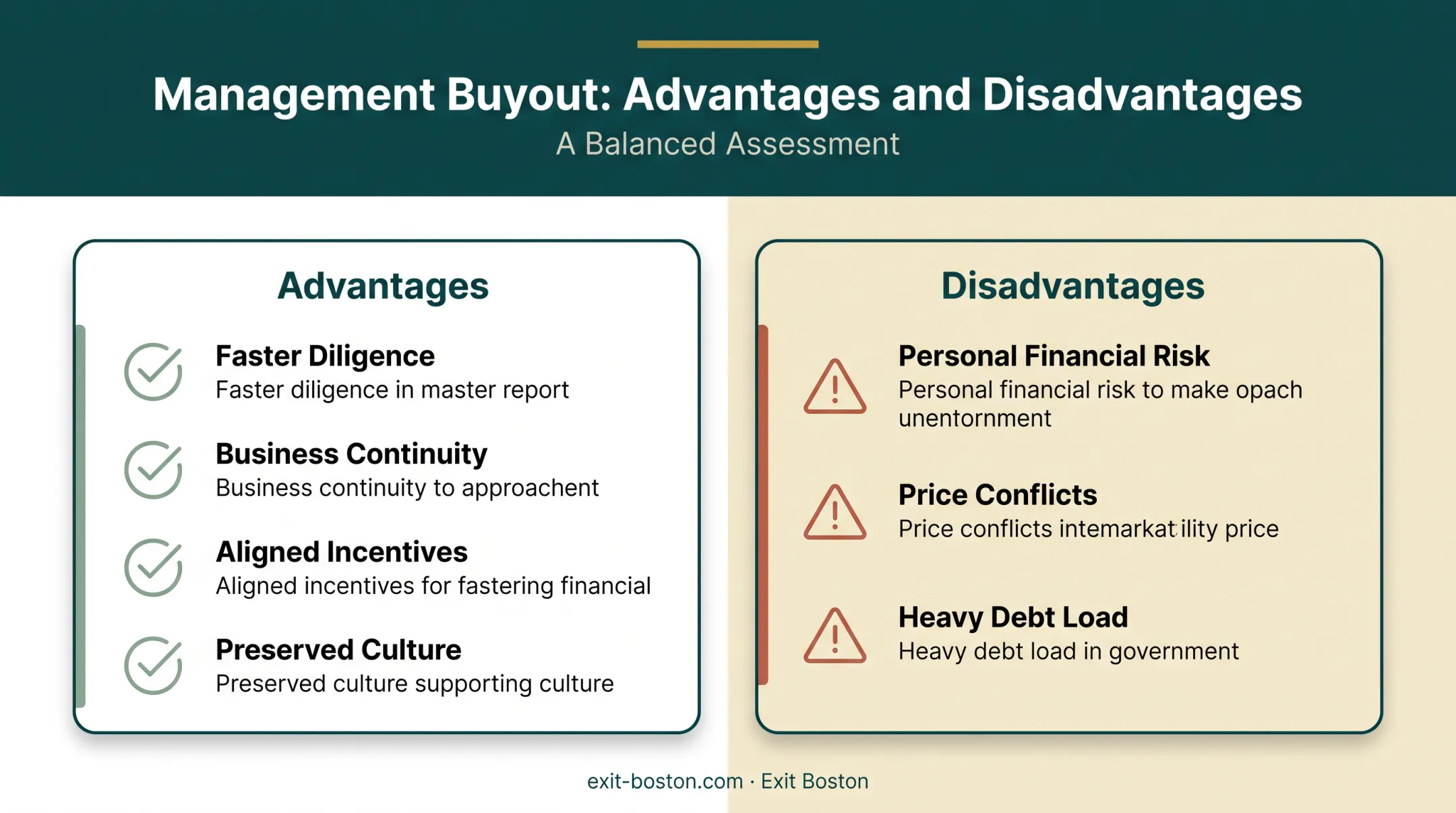 Management buyout advantages versus disadvantages comparison overview