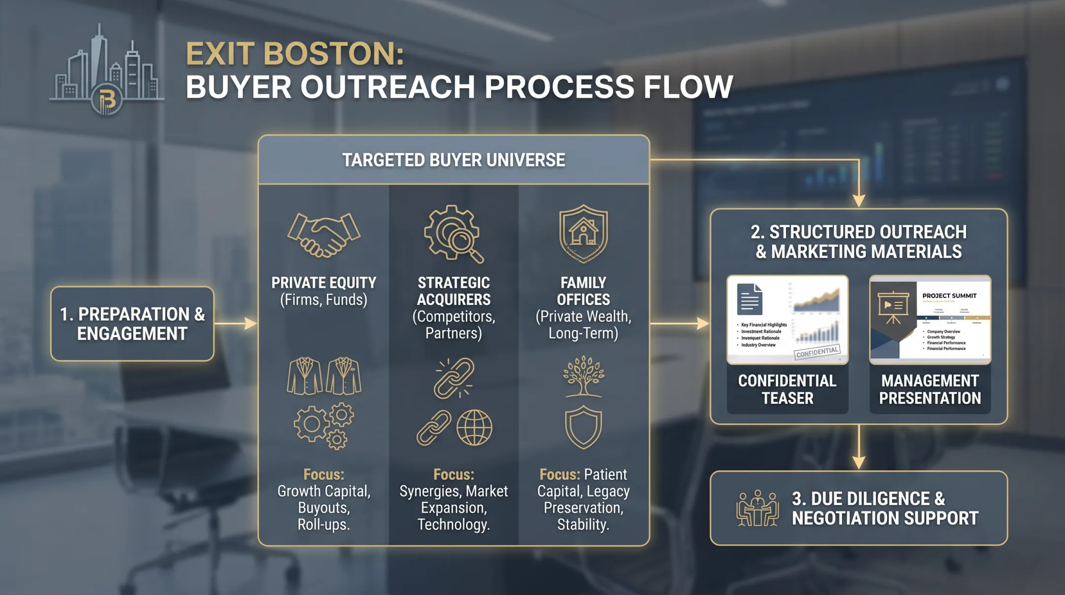 Exit Boston buyer mapping and positioning process for middle-market sellers