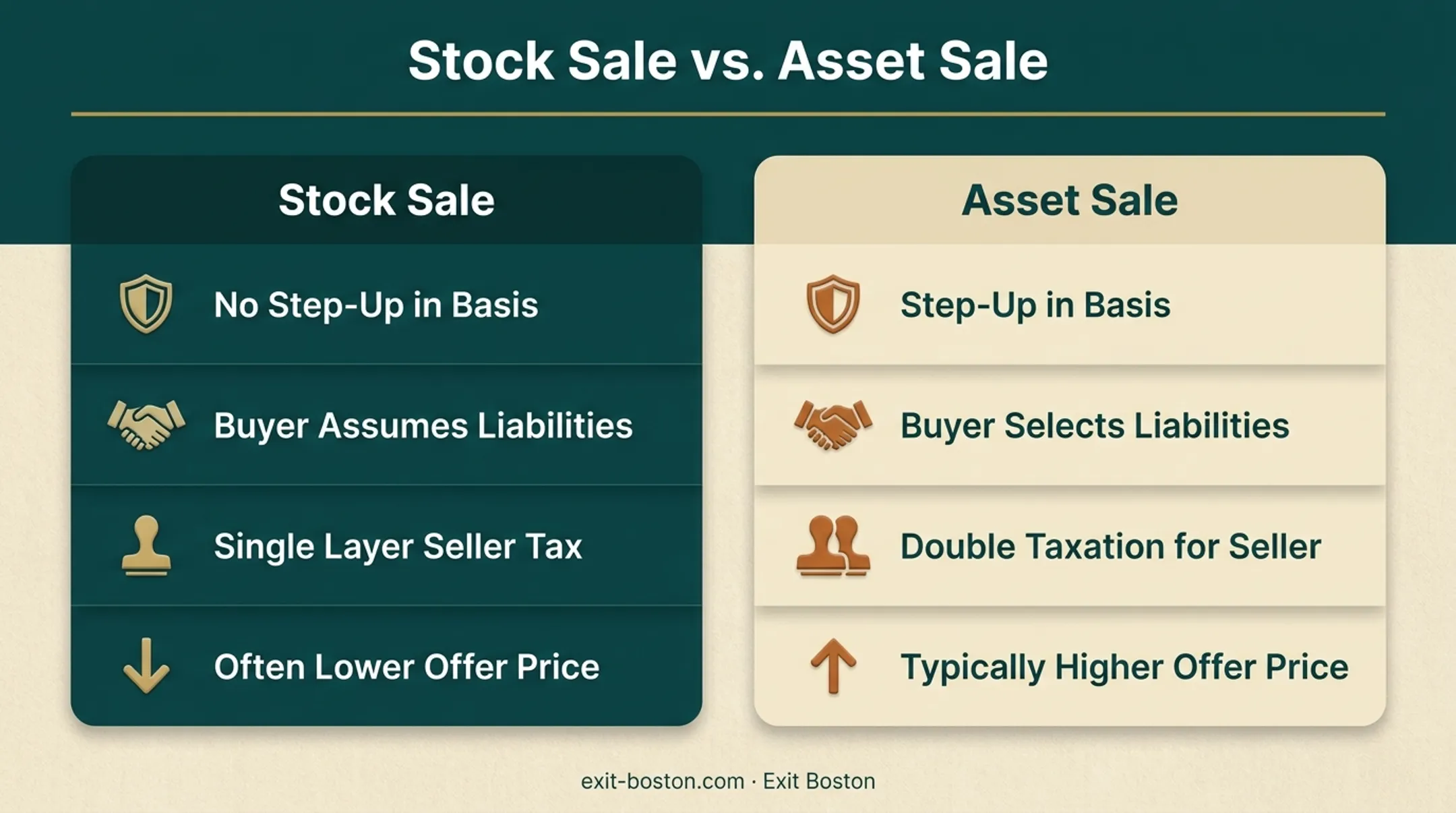 Stock sale versus asset sale comparison for buyers and sellers