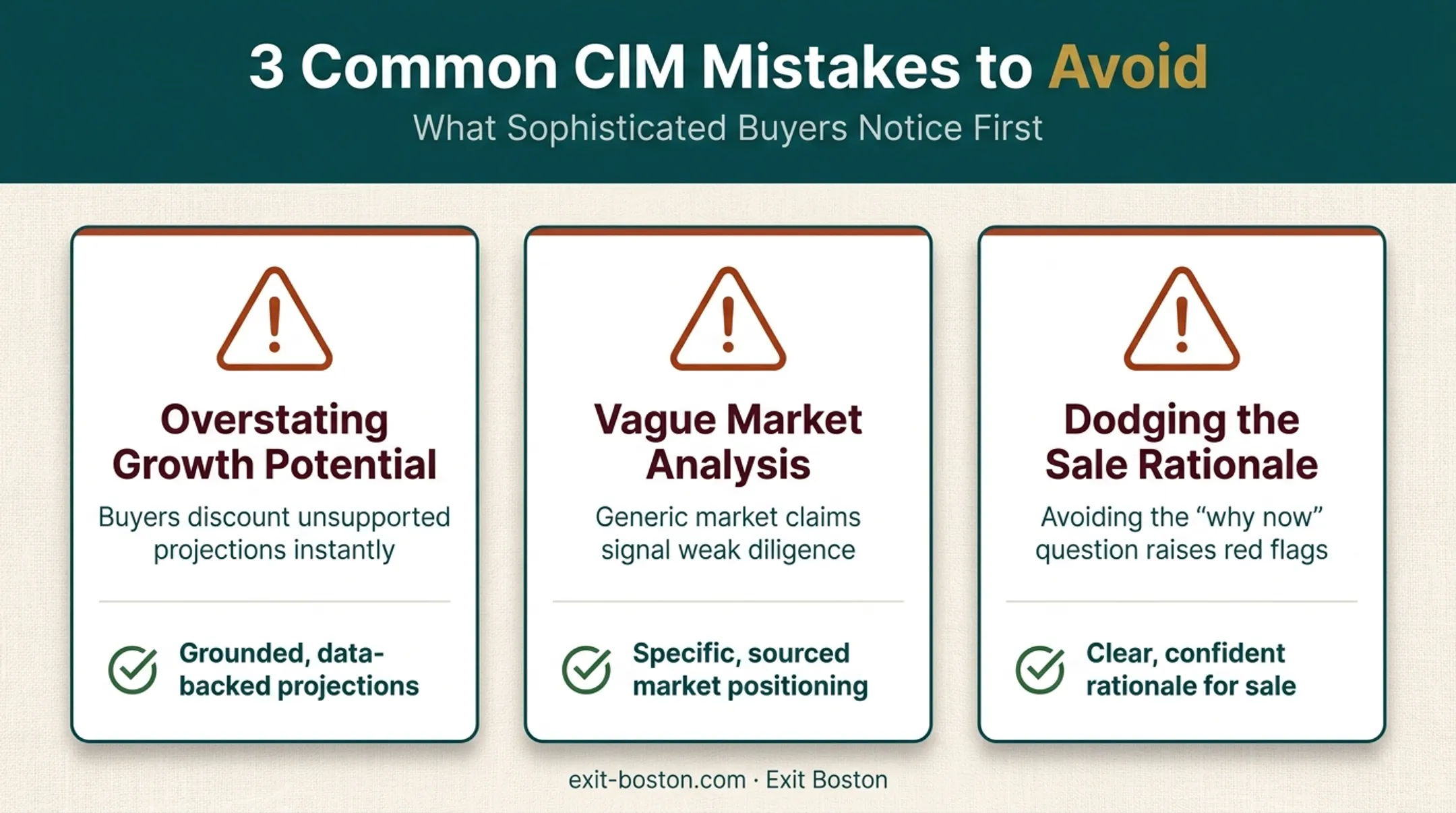 Top three credibility mistakes sellers make in information memorandums