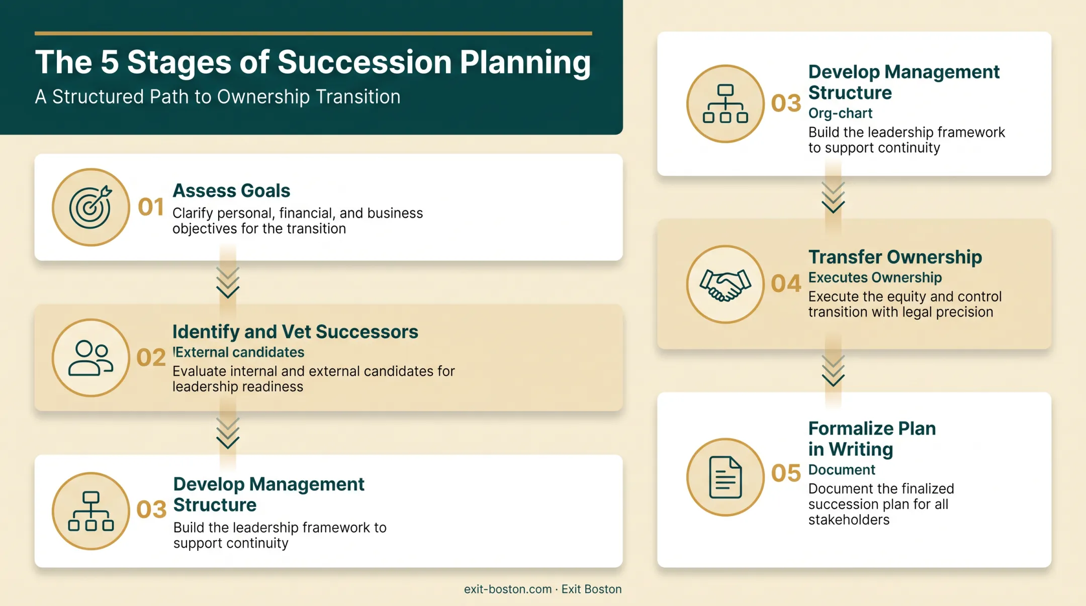 5-stage succession planning process from goal assessment to formalization