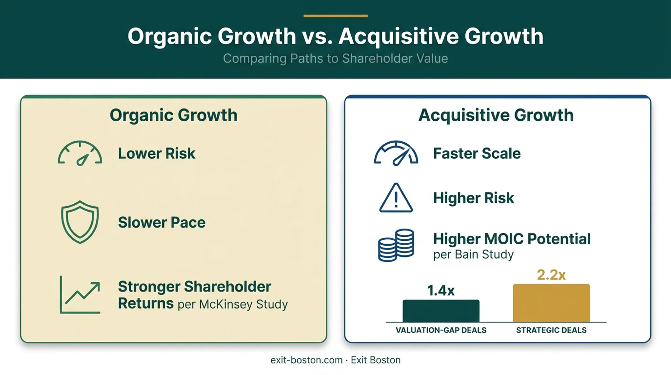 Organic growth versus acquisitive growth returns and risk comparison