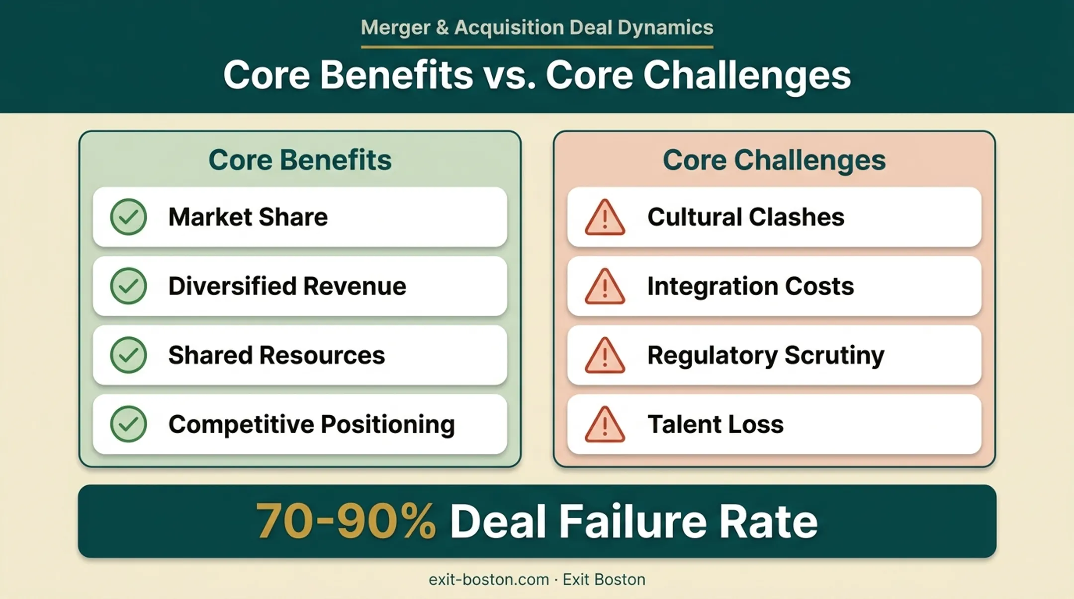 Merger benefits versus challenges checklist comparison for founders