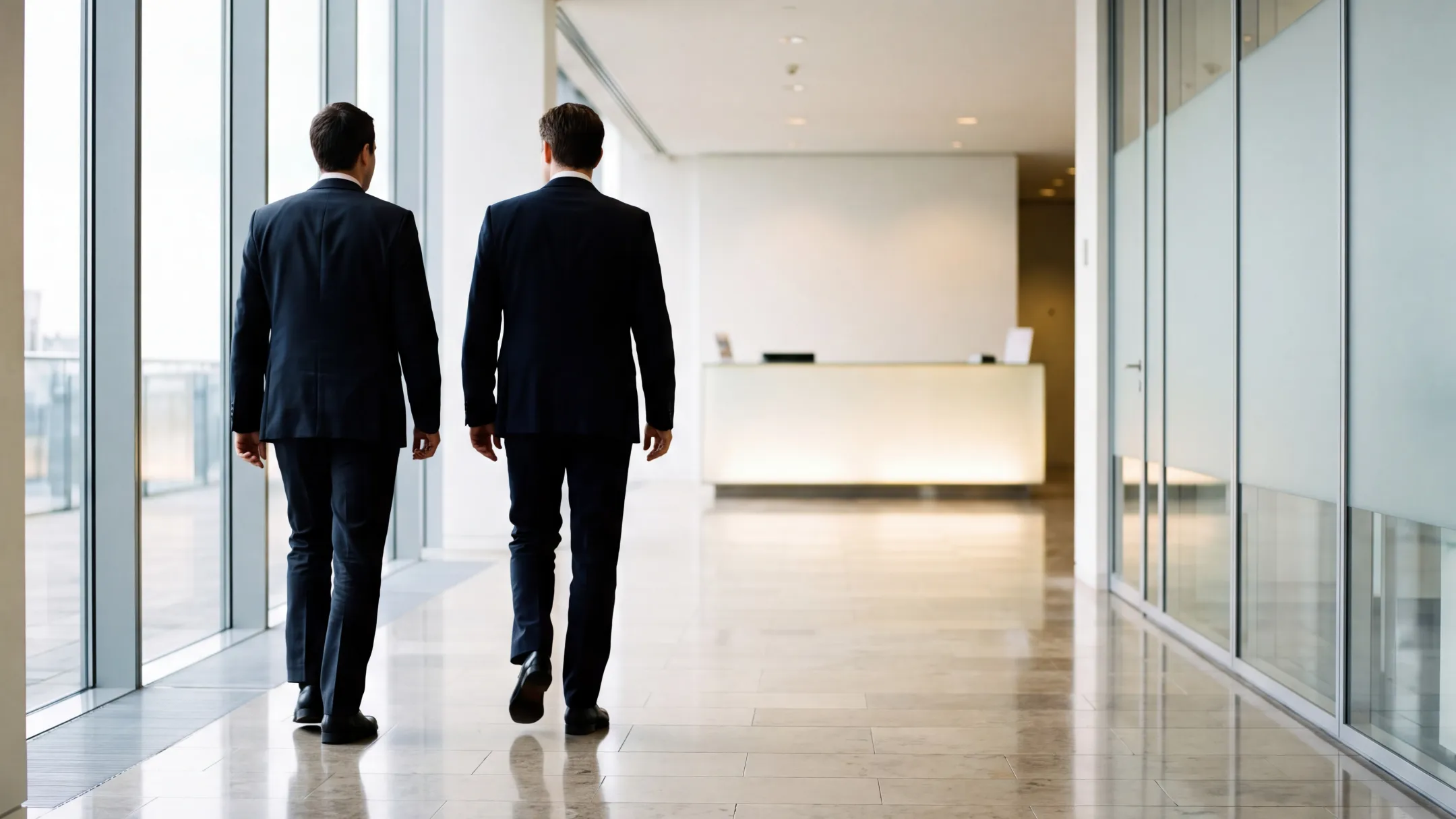 Middle-market business advisors reviewing acquisition strategy in meeting room
