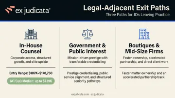 Legal-adjacent career paths for BigLaw associates with compensation ranges comparison