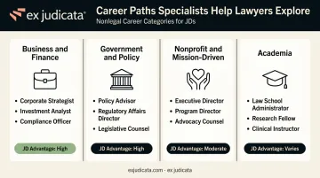 Four nonlegal career path categories for JDs with JD advantage level comparison