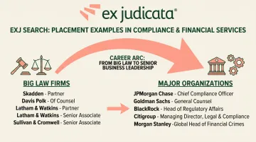 Ex Judicata EXJ Search placements in compliance and financial services leadership roles