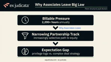 Three major Big Law push factors driving associate attrition infographic