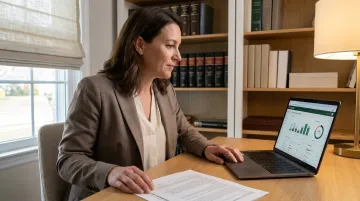 Attorney reviewing financial runway plan and career transition options at desk