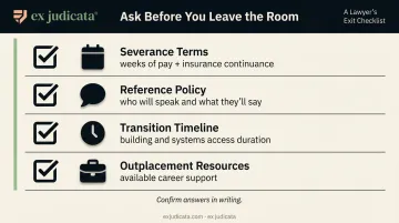 Four critical questions attorneys must ask during layoff meeting checklist infographic