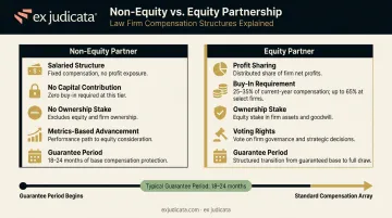 Lateral partner equity versus non-equity compensation structure key differences infographic