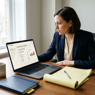 Attorney studying financial and analytics training materials
