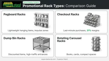 Four types of promotional and impulse supermarket racks comparison overview