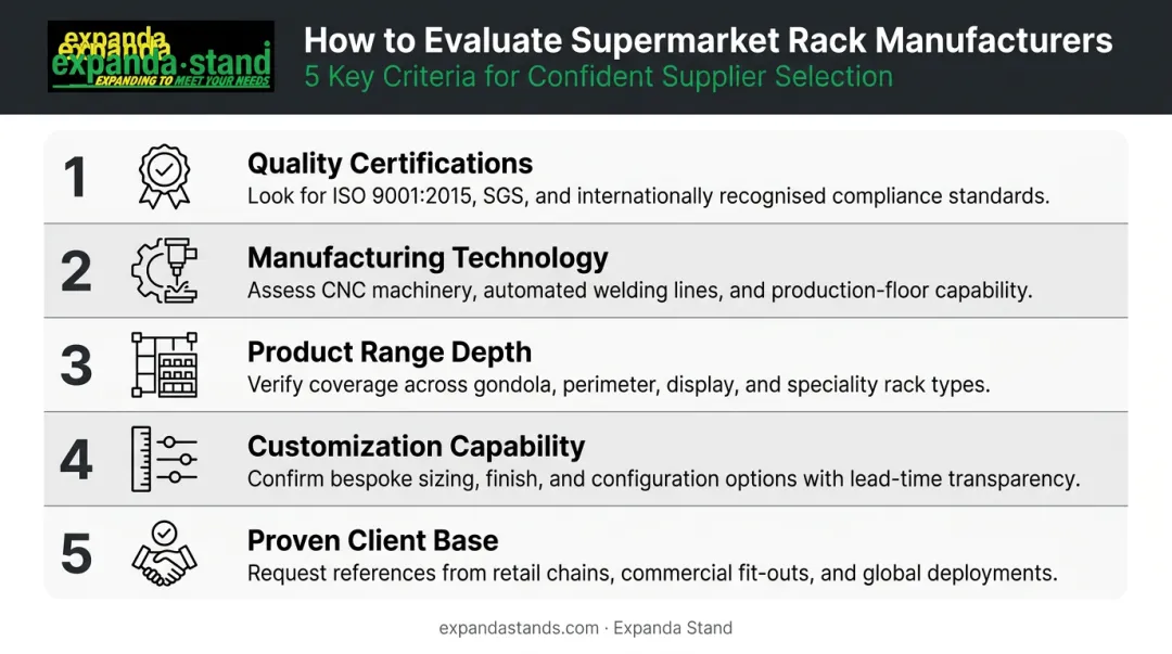 Five criteria for evaluating supermarket rack manufacturers quality and capability