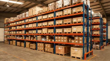 Heavy-duty industrial pallet racking in mid-size warehouse storage facility