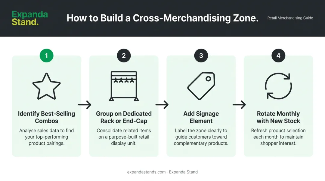 Four-step cross-merchandising outfit zone setup process for clothing retailers