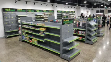 Modular gondola shelving display fixtures configured for flexible retail floor layout