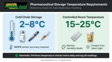 Pharmacy storage temperature zones comparison showing cold chain versus controlled room temperature requirements